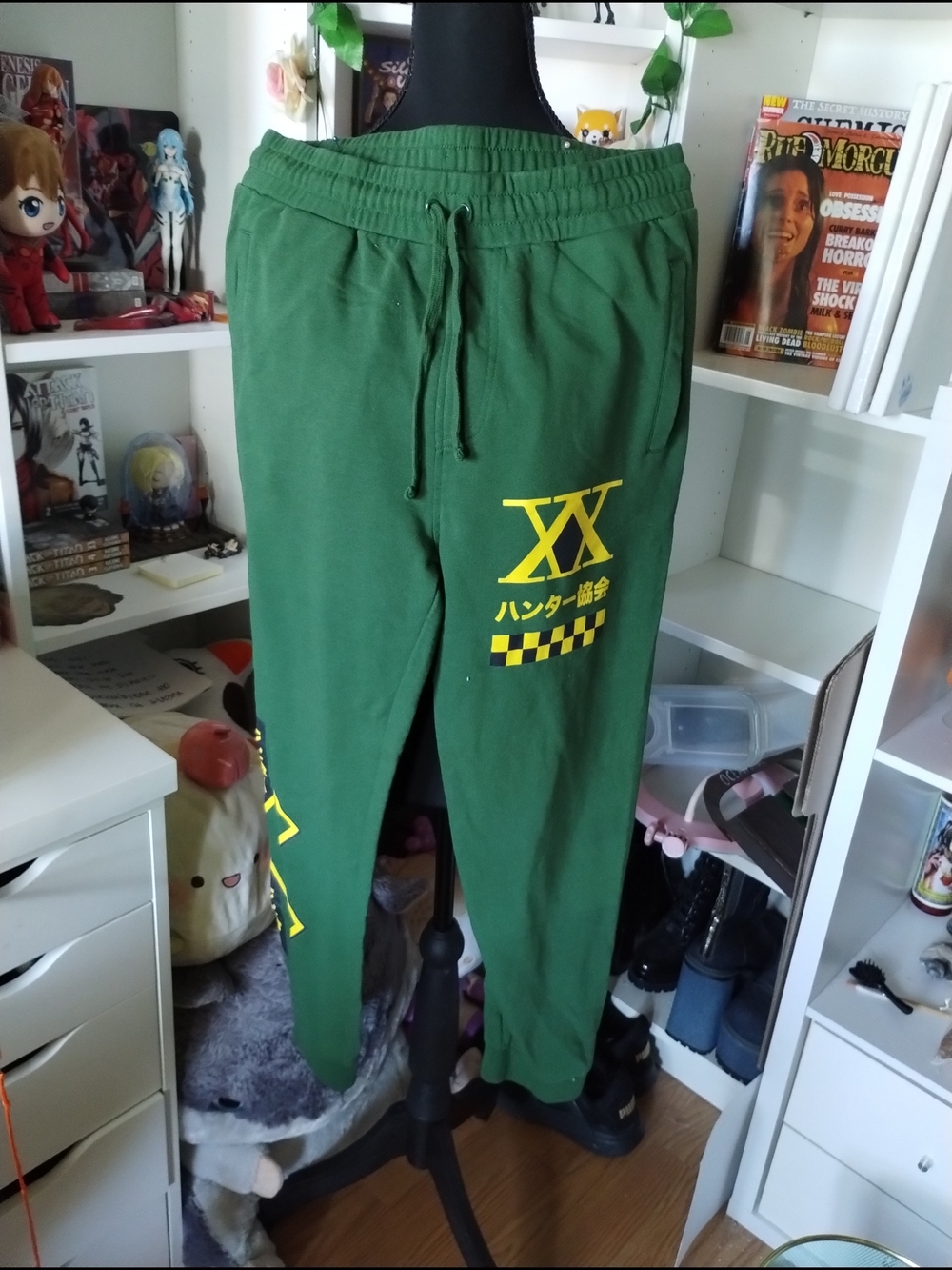 Hot Topic Green Joggers with Yellow Graphic Accents